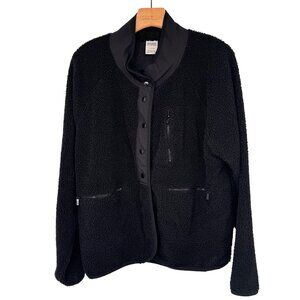 Victorias Secret Pink Black Sherpa Fleece Jacket size large Snap pockets